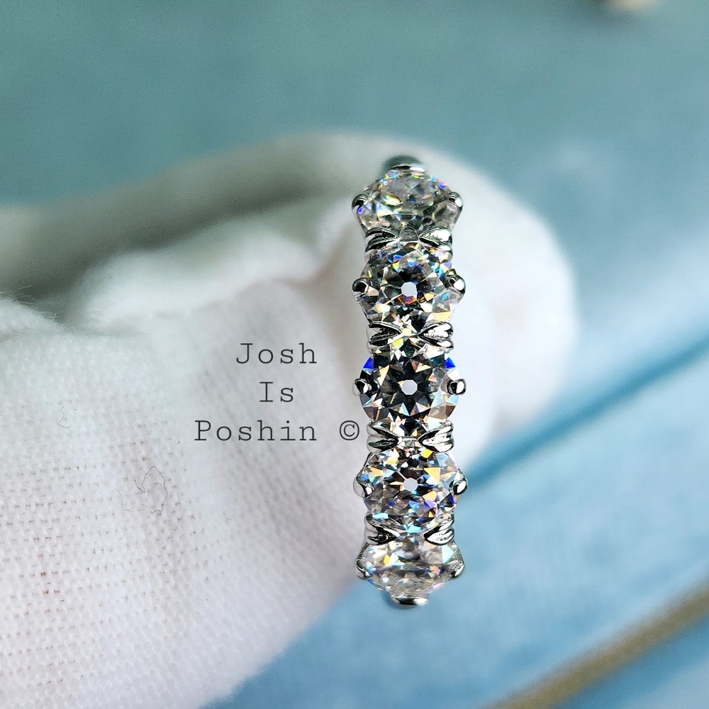 OEC cut moissanite anniversary ring band in sterling silver